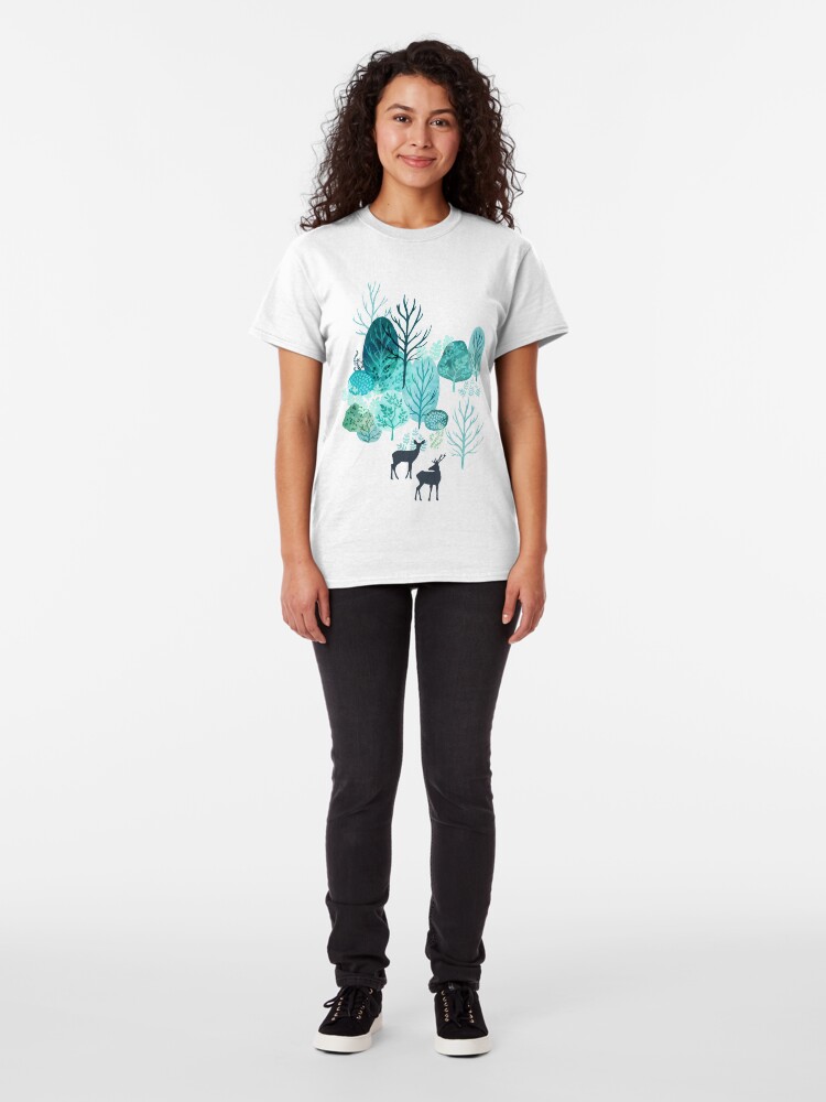 Alternate view of Emerald forest deer on white Classic T-Shirt