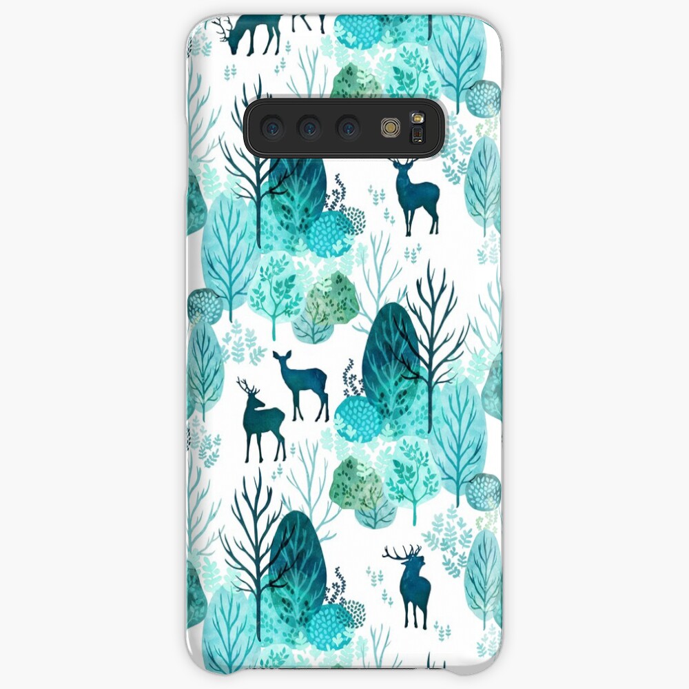 Emerald forest deer on white Case & Skin for Samsung Galaxy