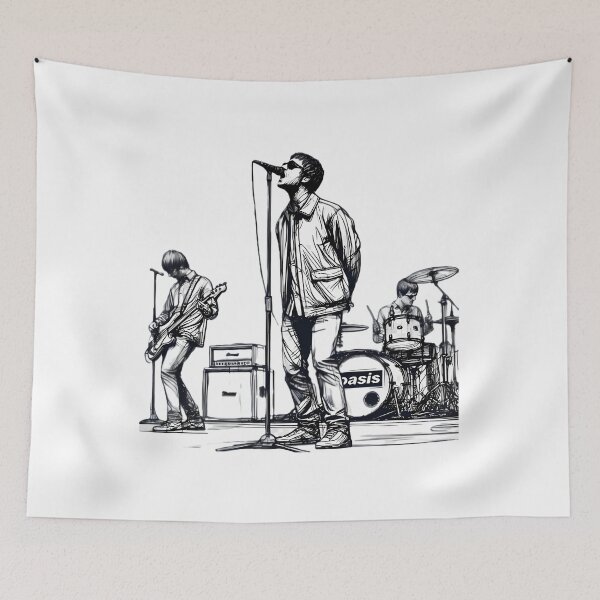 Item preview, Minimalist Line Art Of Oasis Performing Retro Britpop Band Design designed and sold by pennigrqcheu.