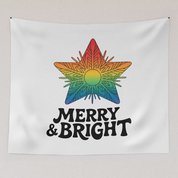 Item preview, Radiant Rainbow Star with Playful “Merry & Bright” Holiday Phrase designed and sold by SplashTastic.