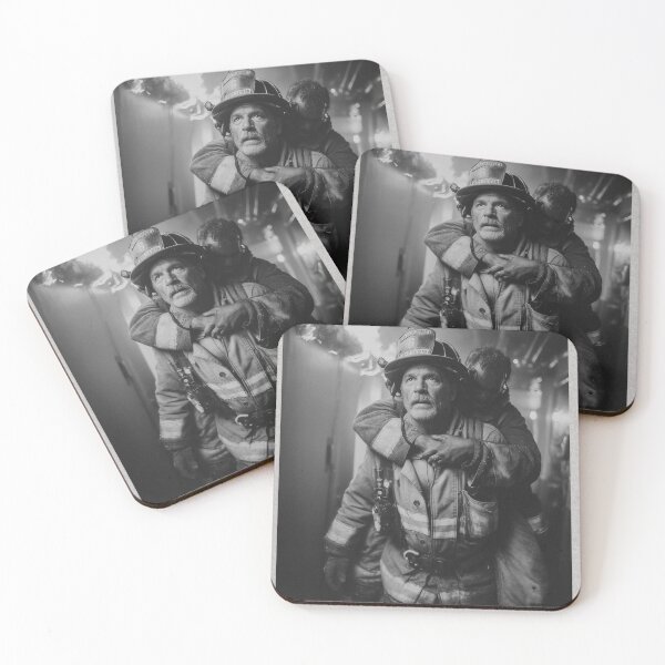 Item preview, Vintage Black & White Firefighter Carrying Survivor Photo Art designed and sold by ArgentoArt.