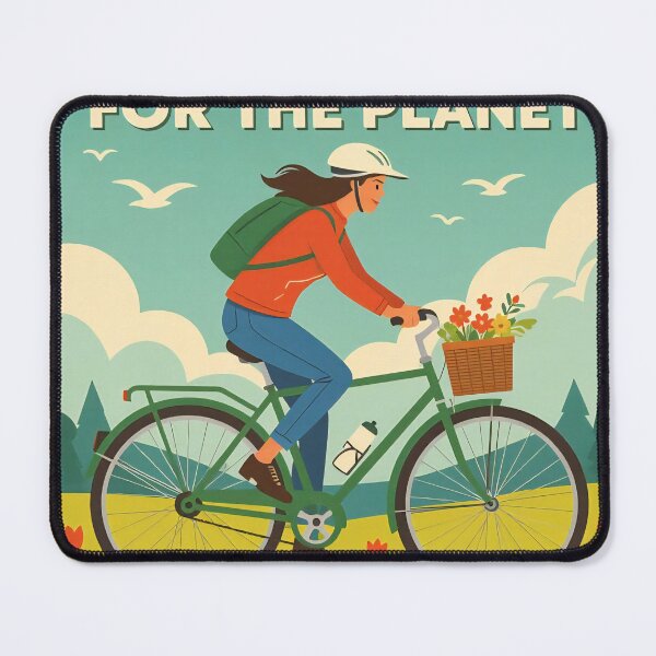 Item preview, Cycling through a vibrant landscape with flowers and a message for environmental awareness designed and sold by SpaceartLilu.