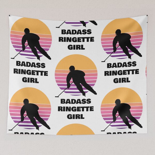 Item preview, Badass Ringette Girl – Silhouette Against Retro Sunset Gradient designed and sold by EmeraldeaArt.