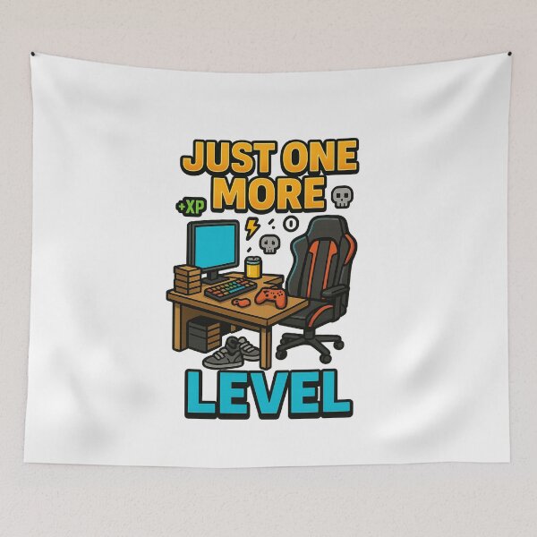 Item preview, Just One More Level – Funny Gamer Desk Setup Design designed and sold by Designforyou86.