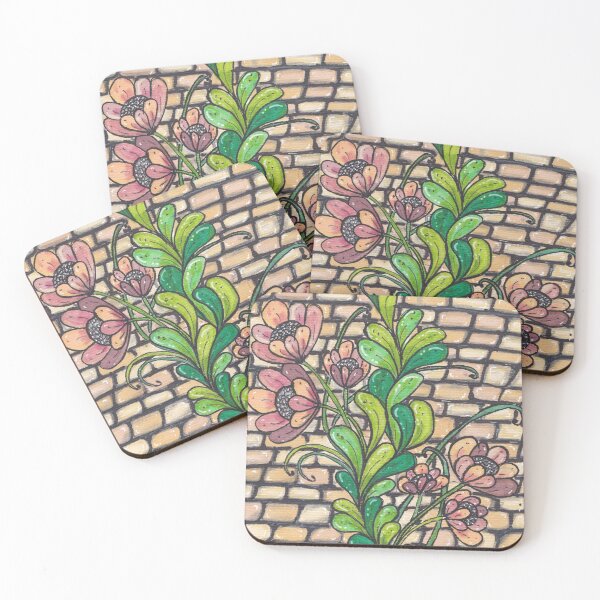 Item preview, Floral Illustration on Brick Wall | Hand Drawn Marker Art designed and sold by ColorWander.
