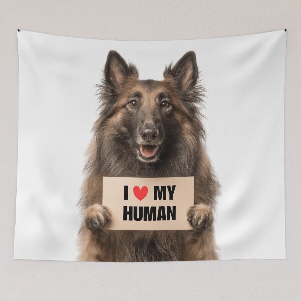 Item preview, Cute Belgian Tervuren dog with Signboard I love my Human  designed and sold by LazyOwlStore.