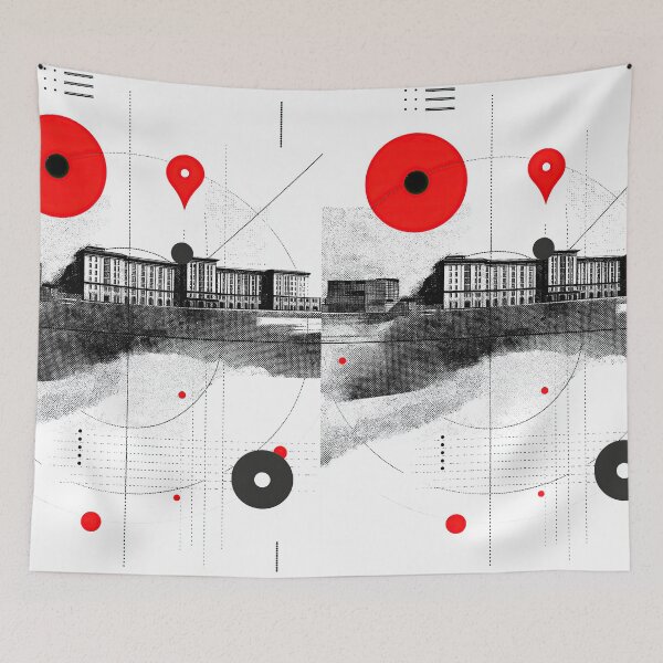 Item preview, Abstract architectural composition with red accents in style. designed and sold by Piotrek0001.