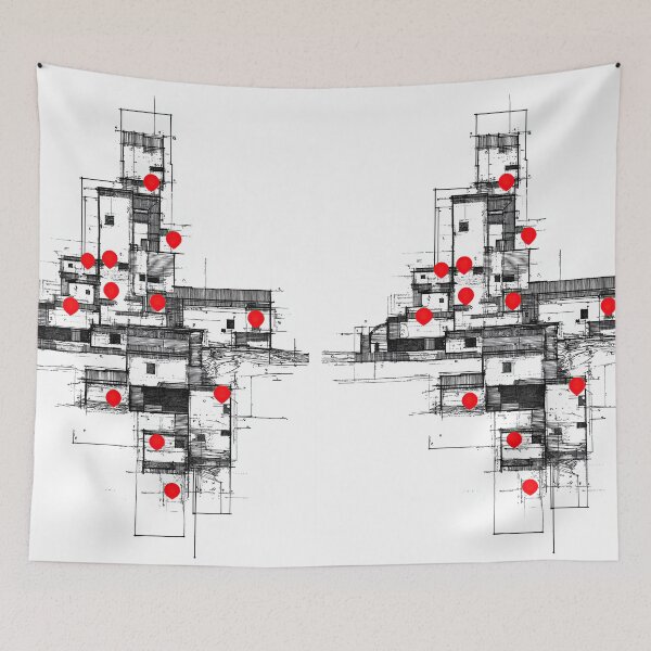 Item preview, Architectural sketch building plan with red navigation points. designed and sold by Piotrek0001.
