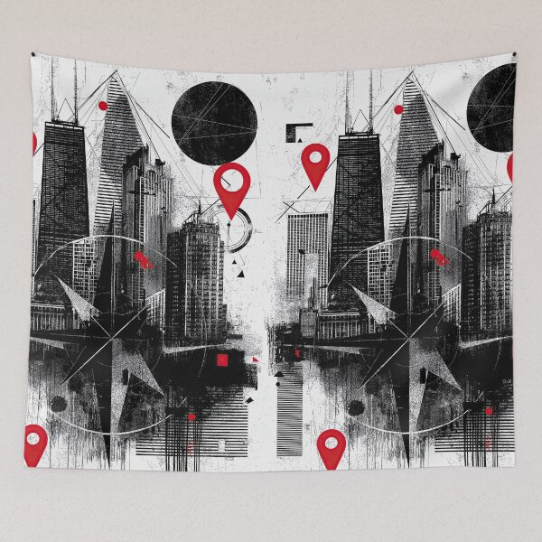 Item preview, Sketch of modern buildings with a background compass style. designed and sold by Piotrek0001.