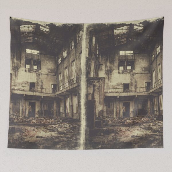 Item preview, Ruined factory interior post apocalyptic landscape vintage style. designed and sold by Piotrek0001.