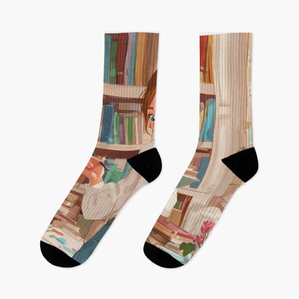 Item preview, Girl in Library with Books and Flowers designed and sold by Chytanka.