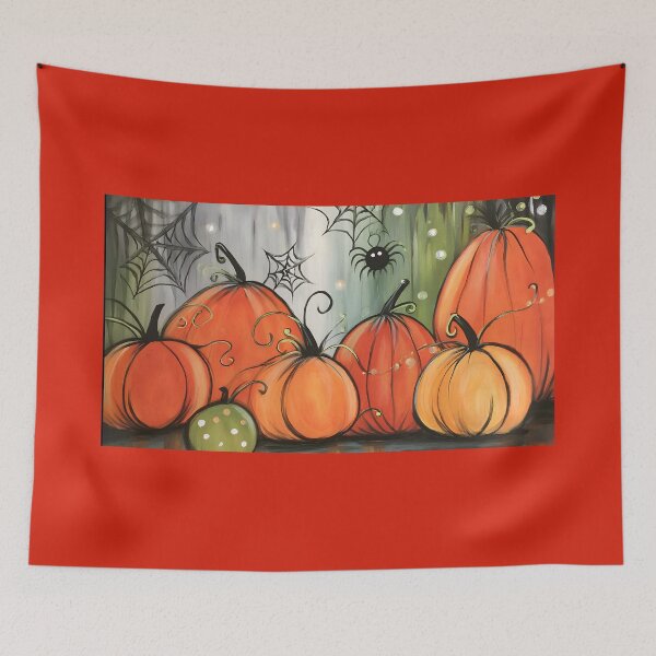 Item preview, Delight in Spooky Whimsical Halloween Pumpkins with Swirling Patterns and Playful Spider designed and sold by OlfactoART Studio.