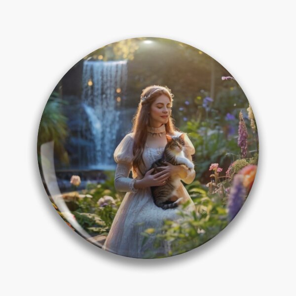 Item preview, Elegant Woman with Cat in the Garden by the Waterfall designed and sold by BlareBlare.