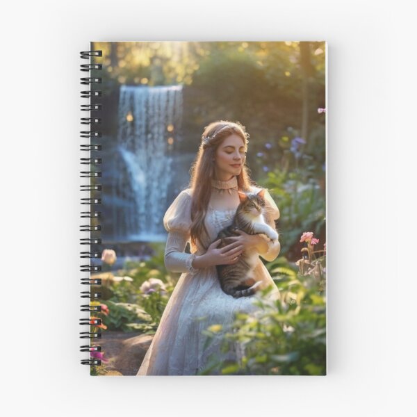 Item preview, Elegant Woman with Cat in the Garden by the Waterfall designed and sold by BlareBlare.
