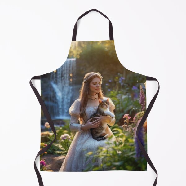 Item preview, Elegant Woman with Cat in the Garden by the Waterfall designed and sold by BlareBlare.