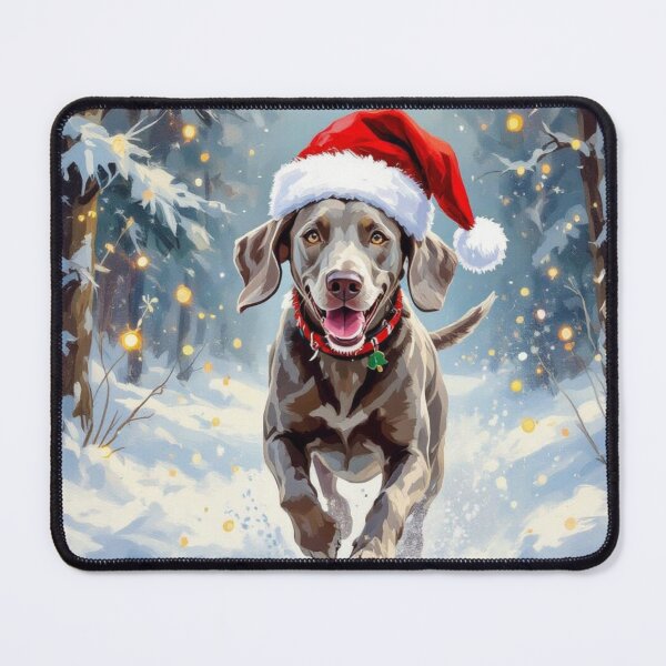 Item preview, Weimaraner Dog with Santa Hat in Snowy Woods designed and sold by Wags & Tails.