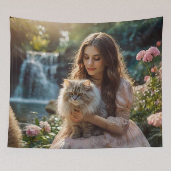 Item preview, Lady and Cat in Enchanted Garden Scene designed and sold by BlareBlare.