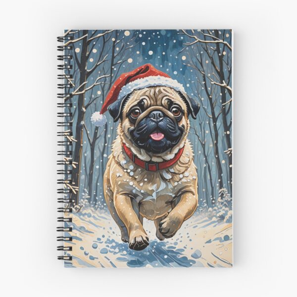 Item preview, Pug with Santa Hat in Snowy Forest designed and sold by Wags & Tails.