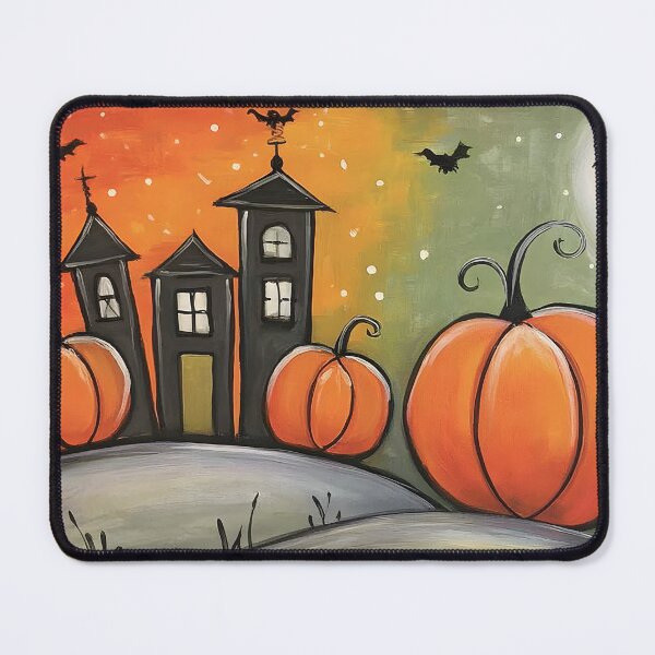 Item preview, Celebrate a Spooky Halloween with Oversized Pumpkins and a Haunted House Beneath a Glowing Sky designed and sold by OlfactoART Studio.