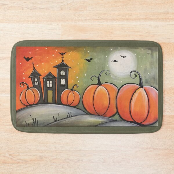 Item preview, Celebrate a Spooky Halloween with Oversized Pumpkins and a Haunted House Beneath a Glowing Sky designed and sold by OlfactoART Studio.