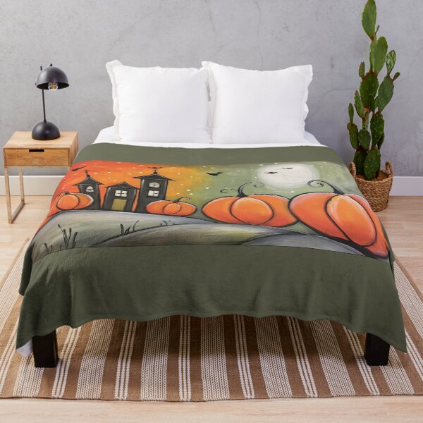 Item preview, Celebrate a Spooky Halloween with Oversized Pumpkins and a Haunted House Beneath a Glowing Sky designed and sold by OlfactoART Studio.