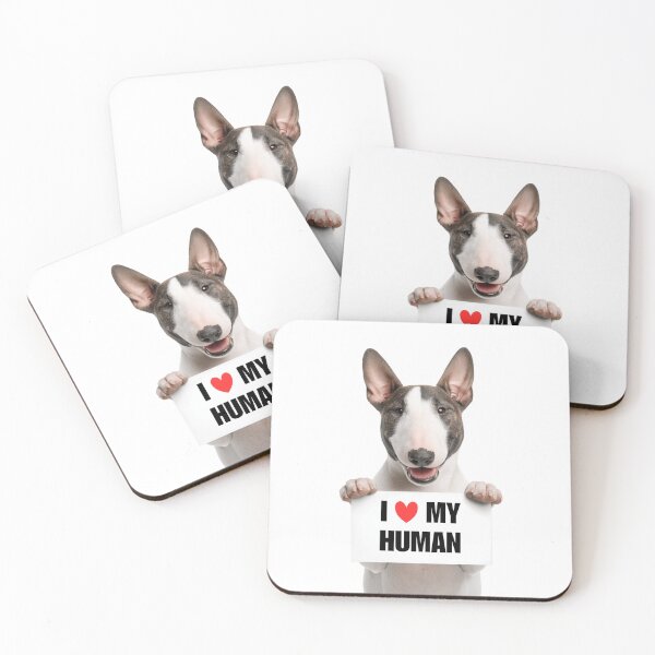 Item preview, Cute Miniature Bull Terrier dog with Signboard I love my Human  designed and sold by LazyOwlStore.