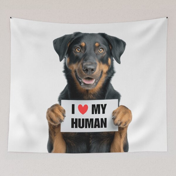 Item preview, Cute Beauceron dog with Signboard I love my Human  designed and sold by LazyOwlStore.