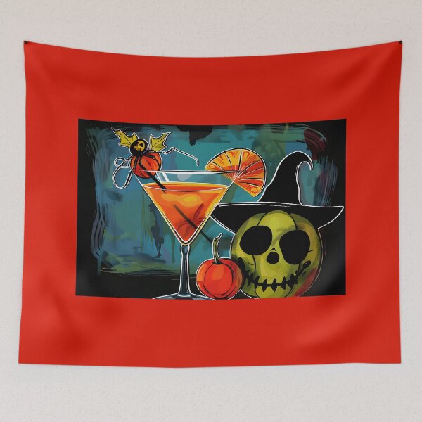 Item preview, Raise a Halloween Toast with Vibrant Cocktail Jack-o-Lantern and Whimsical Witch Hat designed and sold by OlfactoART Studio.