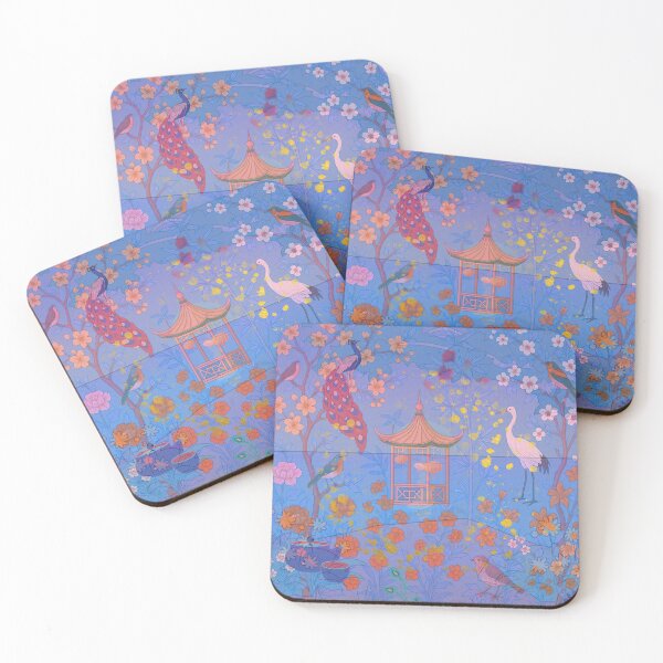 Item preview, Blue Purple 3D Chinoiserie Garden by Moonlight — Enchanted Night of Lanterns and Birds designed and sold by Sugar Wisdom .