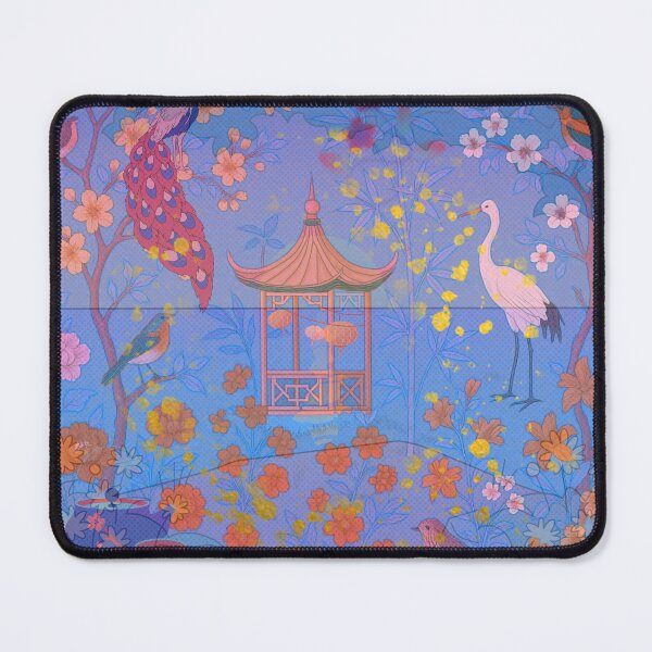 Item preview, Blue Purple 3D Chinoiserie Garden by Moonlight — Enchanted Night of Lanterns and Birds designed and sold by Sugar Wisdom .