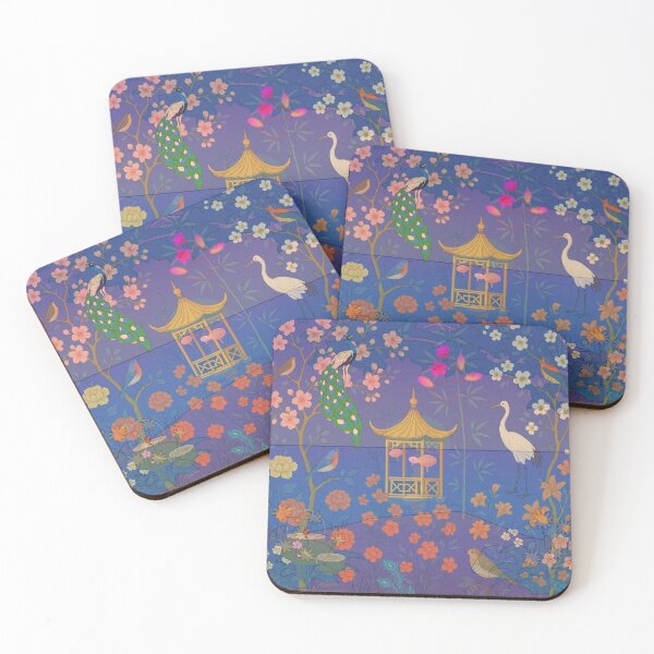 Item preview, Purple Blue 3D Chinoiserie Garden by Moonlight — Enchanted Night of Lanterns and Birds designed and sold by Sugar Wisdom .