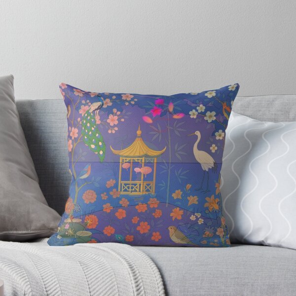 Item preview, Purple Blue 3D Chinoiserie Garden by Moonlight — Enchanted Night of Lanterns and Birds designed and sold by Sugar Wisdom .