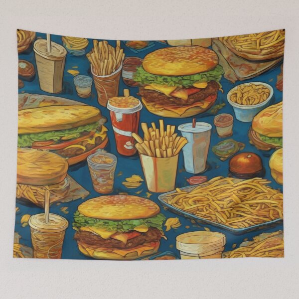 Item preview, "Cheerful Fast Food Feast: Vibrant and Colorful" designed and sold by Artisticanvas.