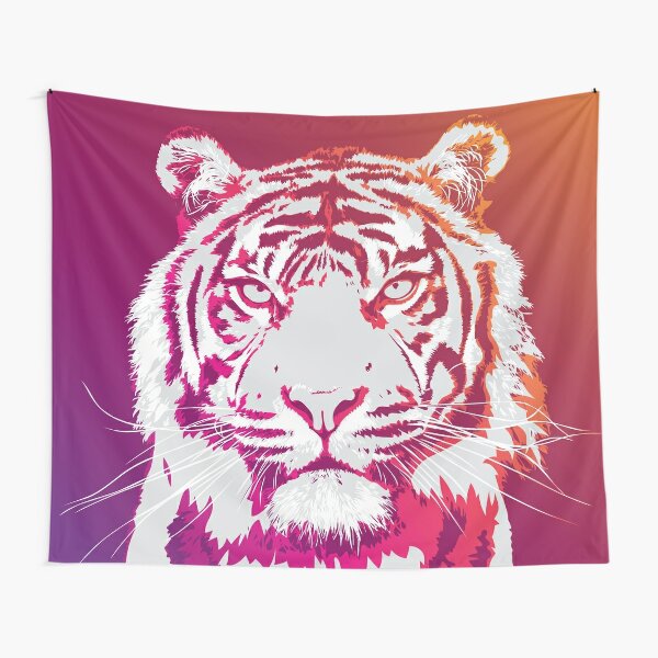 Bright Neon Pink and Orange Tiger Tapestry
