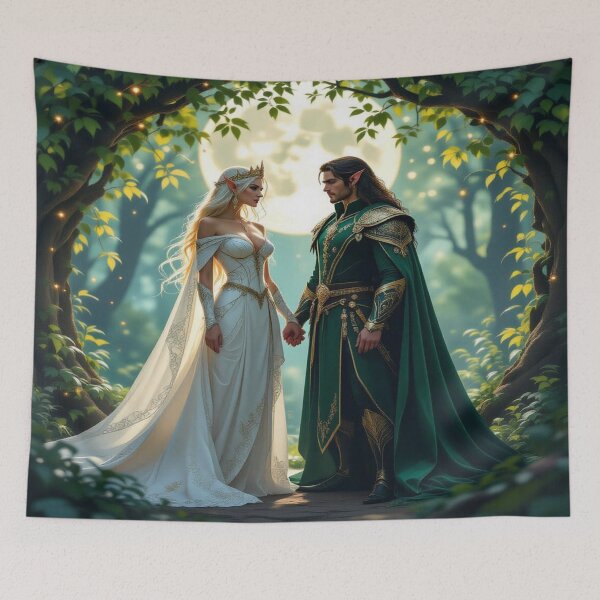 Item preview, Moonlit Elegance – Two elfin souls in cinematic grace between forest light and royal silence designed and sold by FotoworldEdel.