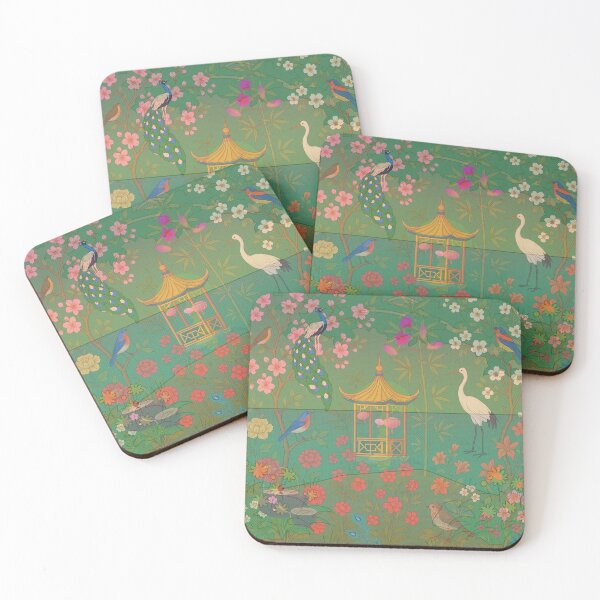 Item preview, Green 3D Chinoiserie Garden of Blossoms — Enchanted Pagoda and Celestial Birds designed and sold by Sugar Wisdom .