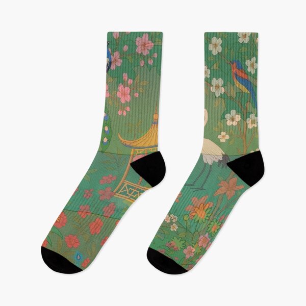 Item preview, Green 3D Chinoiserie Garden of Blossoms — Enchanted Pagoda and Celestial Birds designed and sold by Sugar Wisdom .