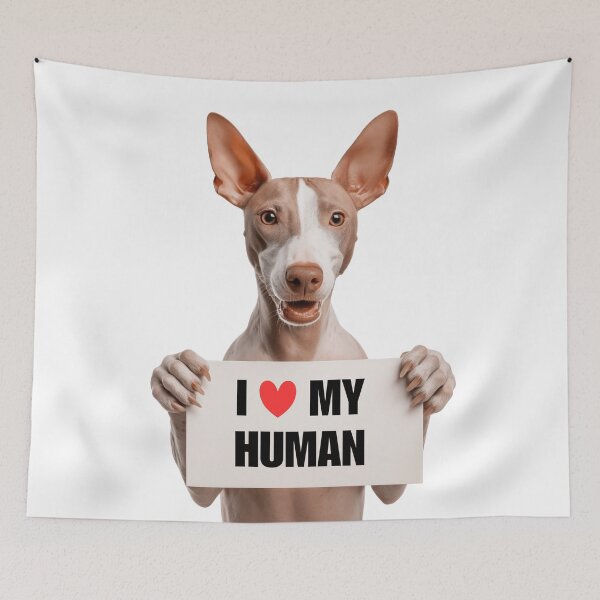 Aperçu de l'œuvre Adorable chien American Hairless Terrier avec panneau « J'aime mon humain » créée et vendue par LazyOwlStore.
