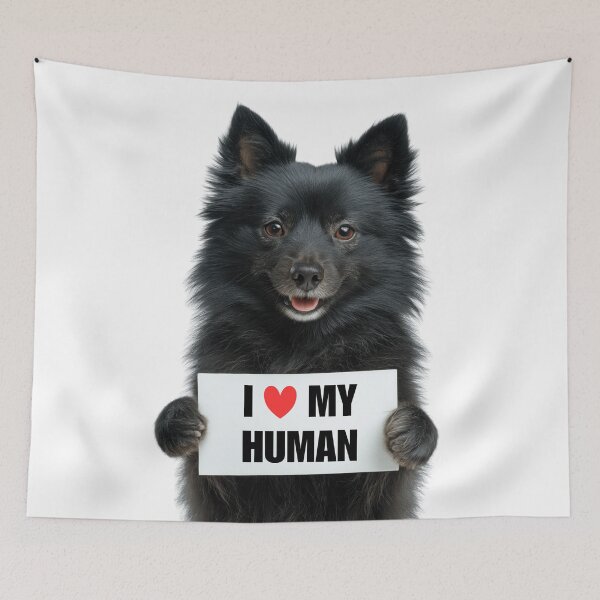 Item preview, Cute Schipperke dog with Signboard I love my Human  designed and sold by LazyOwlStore.
