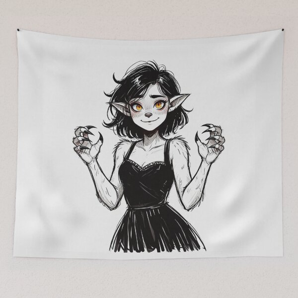Item preview, Cute little werewolf girl illustration designed and sold by Vintage Designs +.