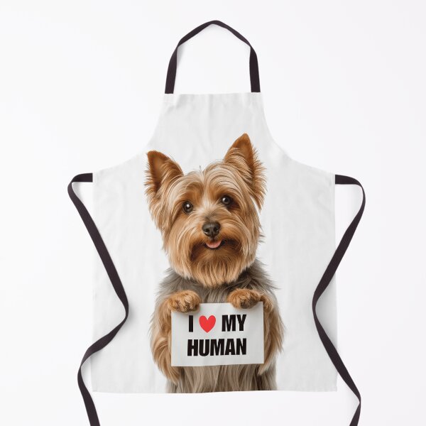 Aperçu de l'œuvre Adorable chien Silky Terrier avec panneau « J'aime mon humain » créée et vendue par LazyOwlStore.