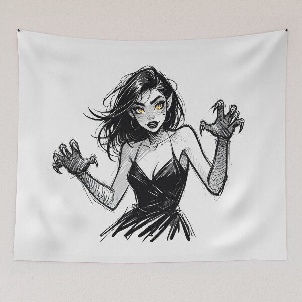 Item preview, Cute yet beautiful fiery werewolf girl illustration designed and sold by Vintage Designs +.