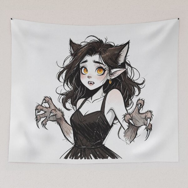 Item preview,  Cute little werewolf girl illustration designed and sold by Vintage Designs +.