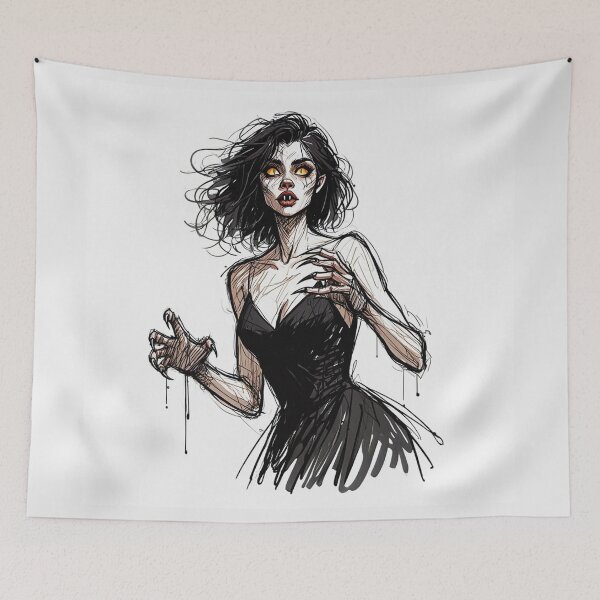 Item preview, Cute yet creepy and  beautiful fiery werewolf girl illustration designed and sold by Vintage Designs +.
