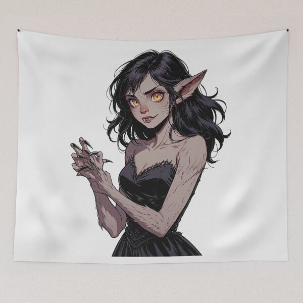 Item preview, Cute yet creepy and  beautiful fiery werewolf girl illustration designed and sold by Vintage Designs +.