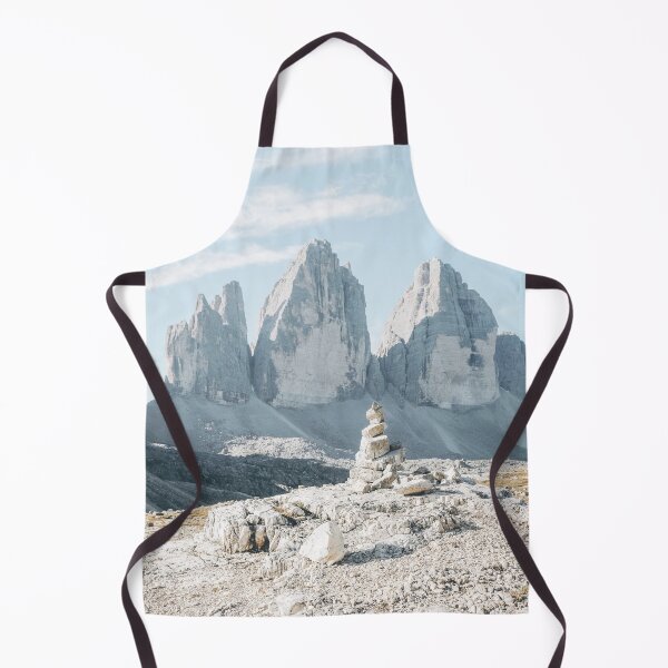 Item preview, Dolomites, Italy I Tre Cime di Lavaredo mountain landscape with cairn in foreground and rocky peaks the authentic, geometric, raw mineral wilderness nature of the Italian Alps during summer designed and sold by Julie Travel Photography.