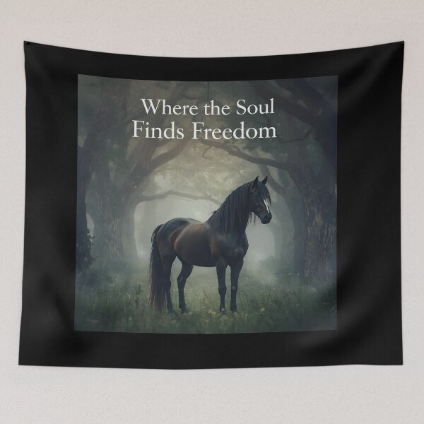 Item preview, Friesian in a Mystical Forest with Quote designed and sold by Friesian-Fan-S.