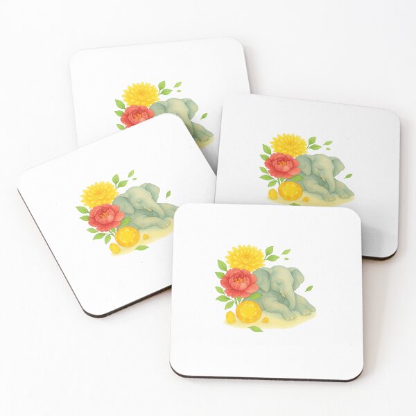 Item preview, Resting Elephant with Chrysanthemum and Peony – Elegant Watercolor Art designed and sold by BrushAndBreathe.