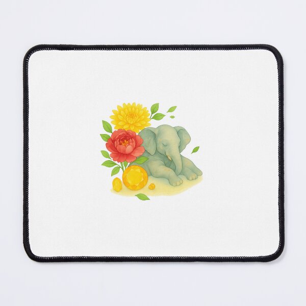 Item preview, Resting Elephant with Chrysanthemum and Peony – Elegant Watercolor Art designed and sold by BrushAndBreathe.
