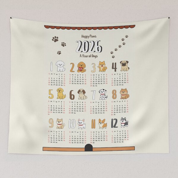 Item preview, 2026 Cute Dog Calendar | Monthly Puppy Illustration Wall Art Gift designed and sold by JOOKDesign.